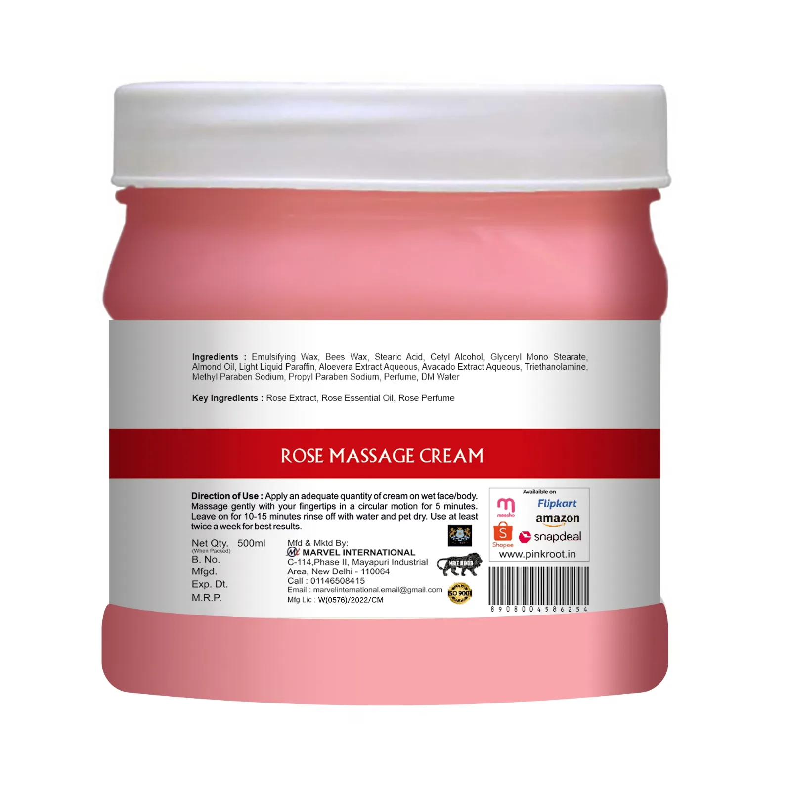Pink Root Rose Massage Face & Body Cream improves skin tone, contracts muscles to give firm skin & prevents wrinkles, 500ml view 3