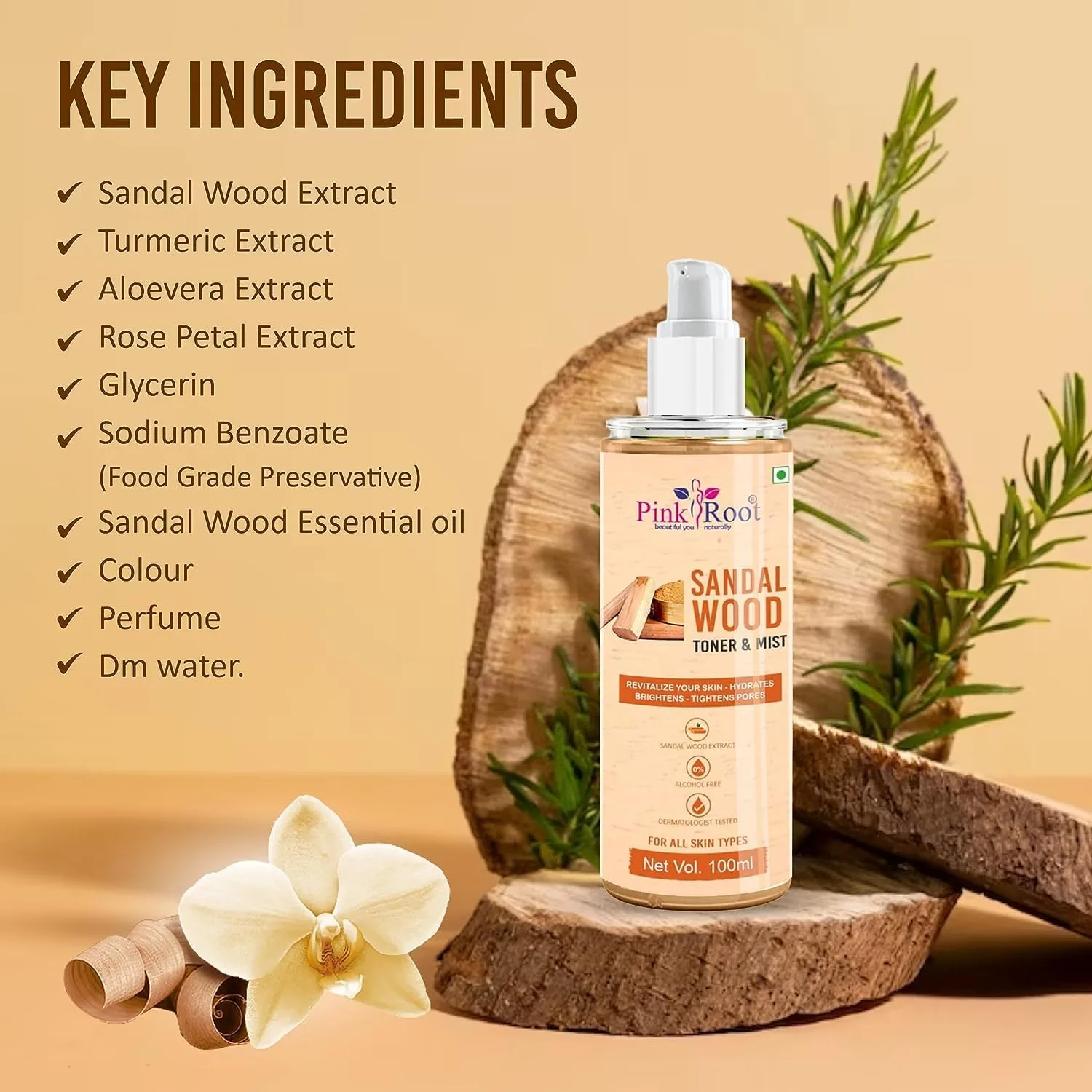 Pink Root Sandalwood Toner & Mist 100ml , Sandalwood Face Toner For Open Pores Tightening & Dirt Remover view 2