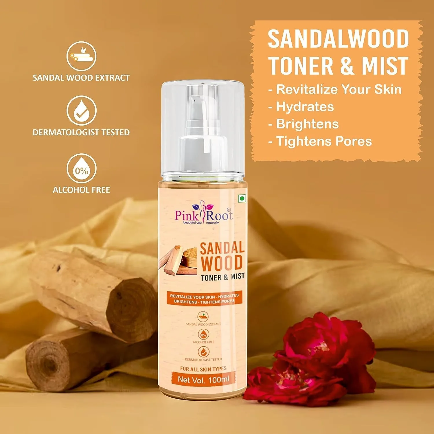 Pink Root Sandalwood Toner & Mist 100ml , Sandalwood Face Toner For Open Pores Tightening & Dirt Remover view 3