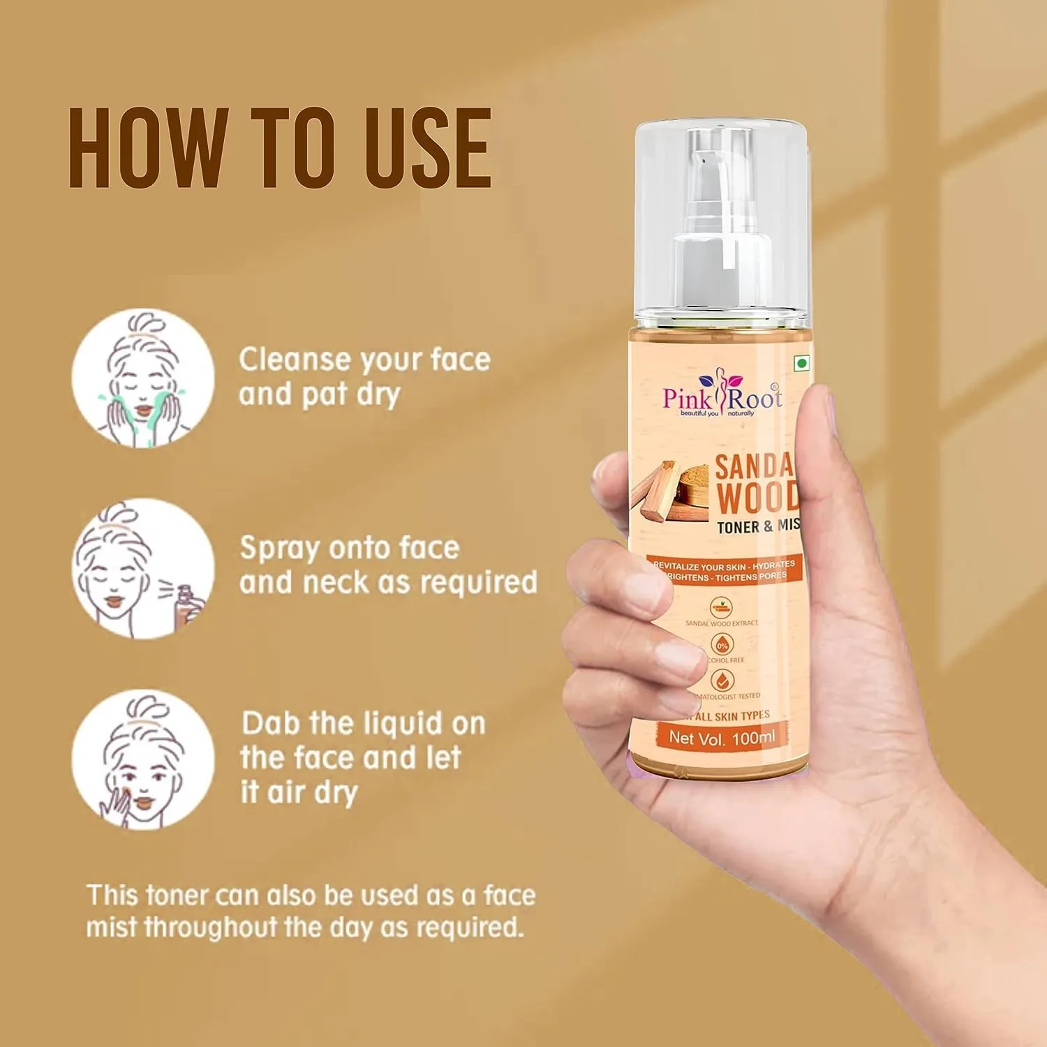 Pink Root Sandalwood Toner & Mist 100ml , Sandalwood Face Toner For Open Pores Tightening & Dirt Remover view 4