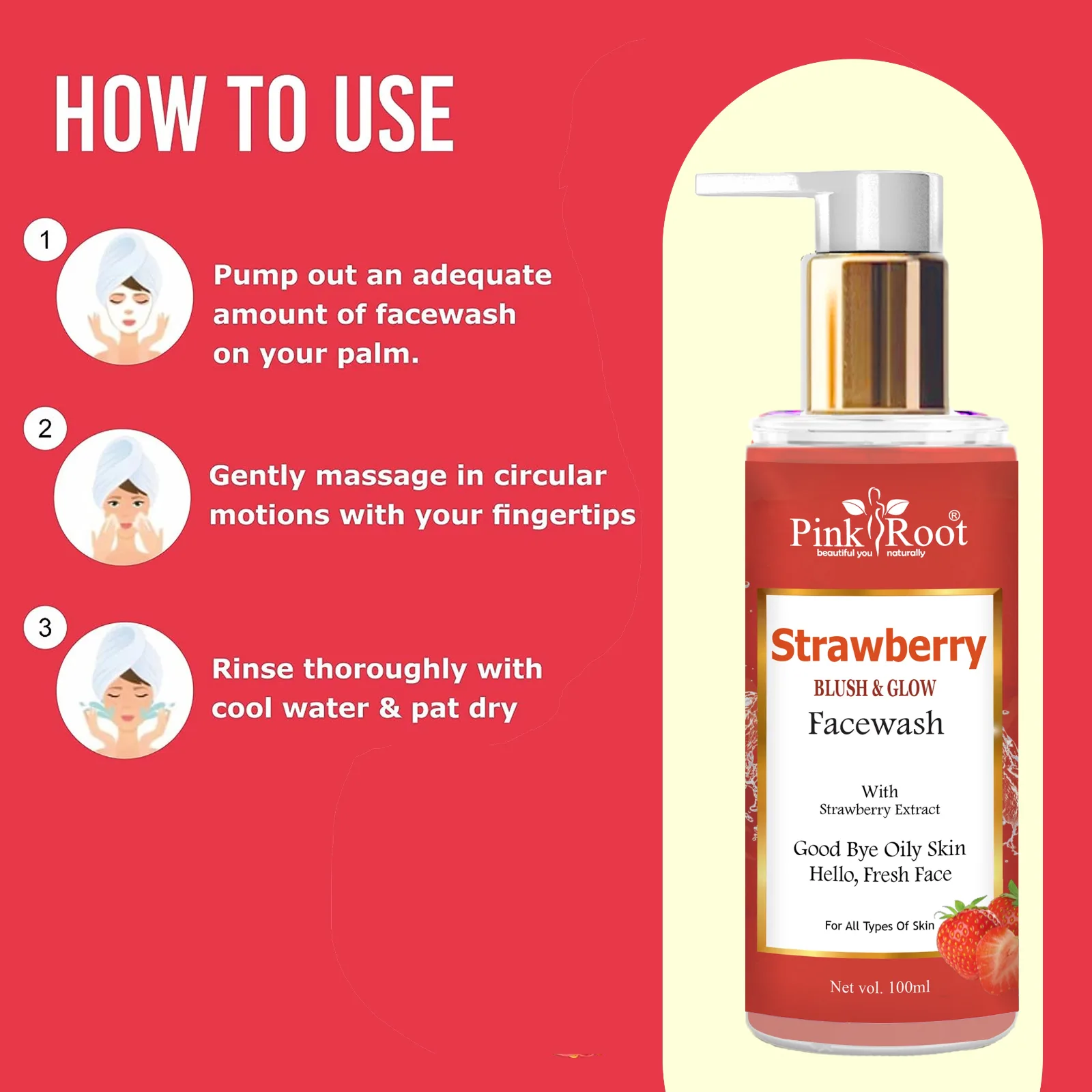 Pink Root Strawberry Face Wash 100ml - brightens complexion, reduces oil &  revitalizes skin. view 3