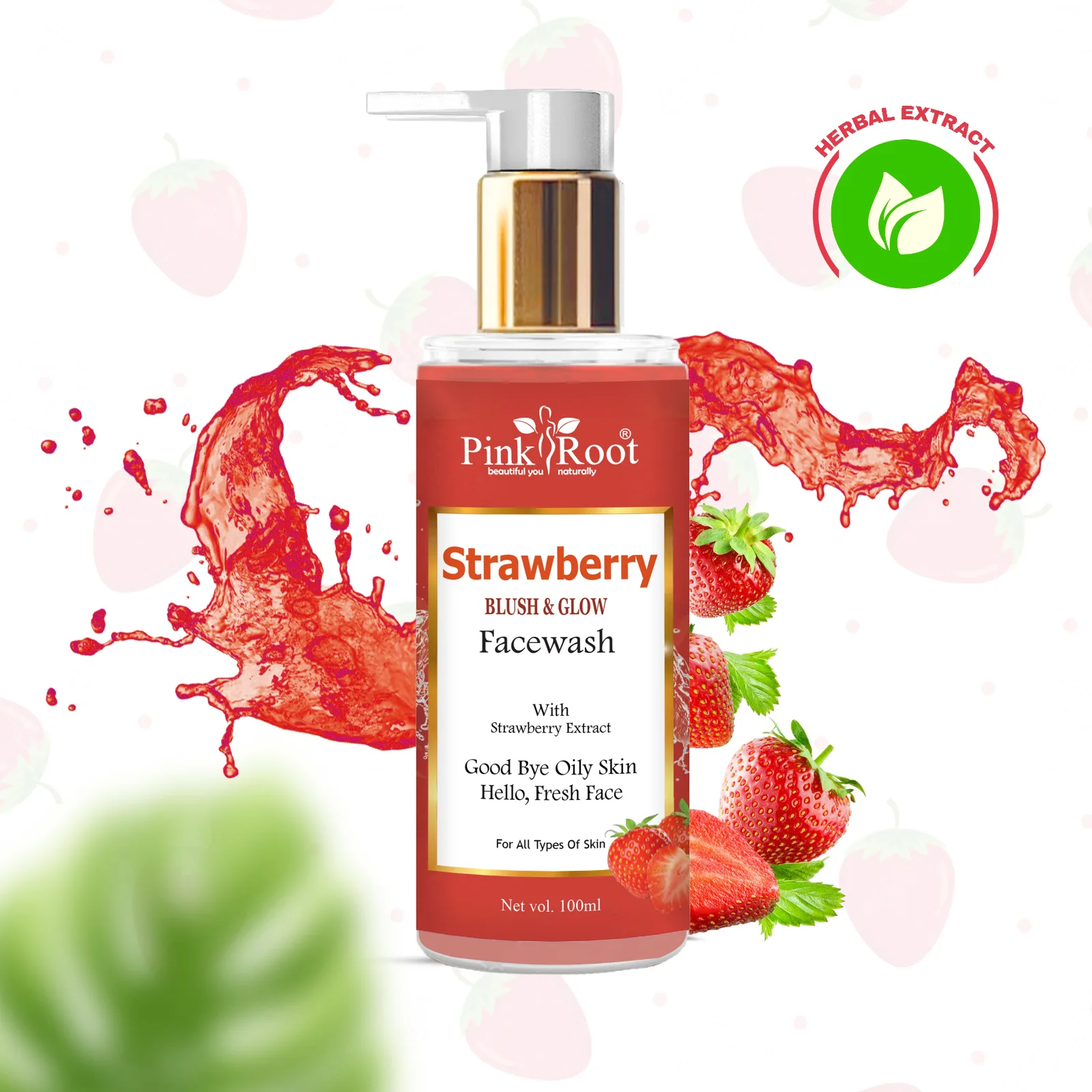 Pink Root Strawberry Face Wash 100ml - brightens complexion, reduces oil &  revitalizes skin. view 4