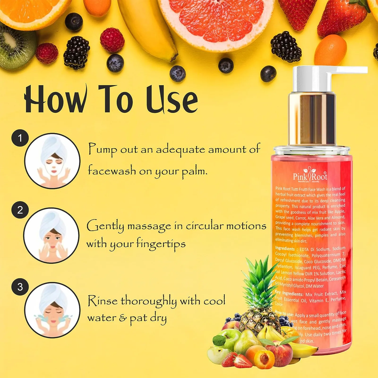 Pink Root Tutti Frutti Face Wash (100 ml) - Oil Balancing, Oil Control, Tan Removes, Dark Spot Removal view 4