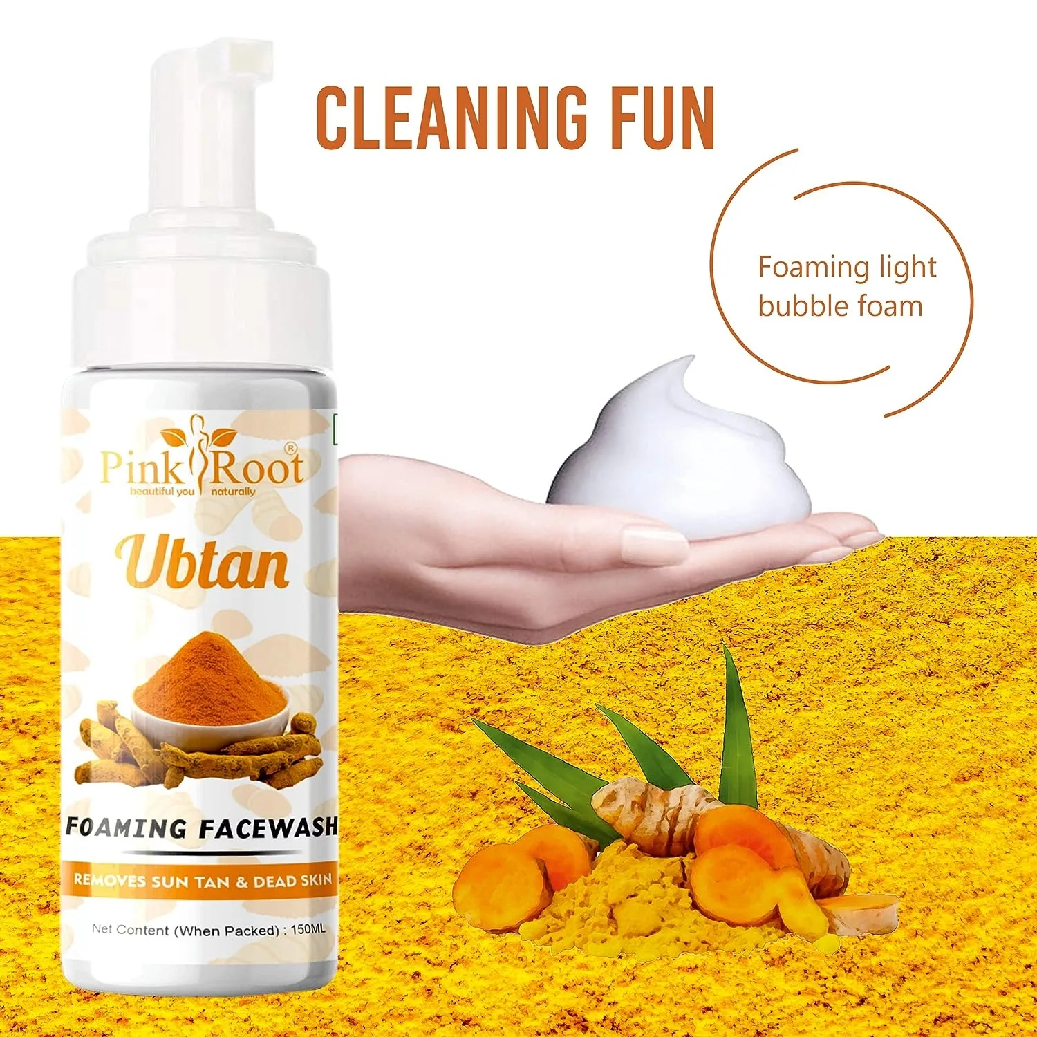 Pink Root Ubtan Foaming Face Wash 150ml, Removes Instant Tan, Brightens Skin view 3