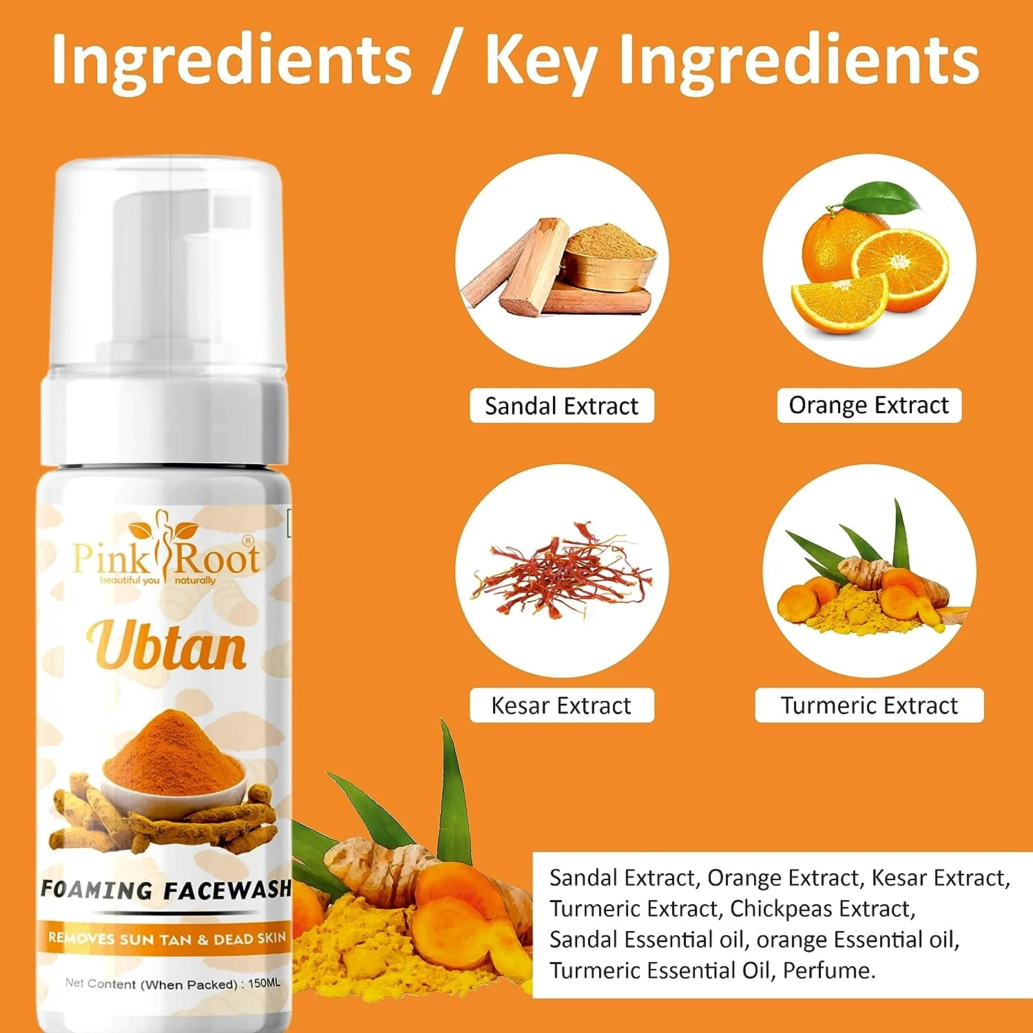 Pink Root Ubtan Foaming Face Wash 150ml, Removes Instant Tan, Brightens Skin view 6