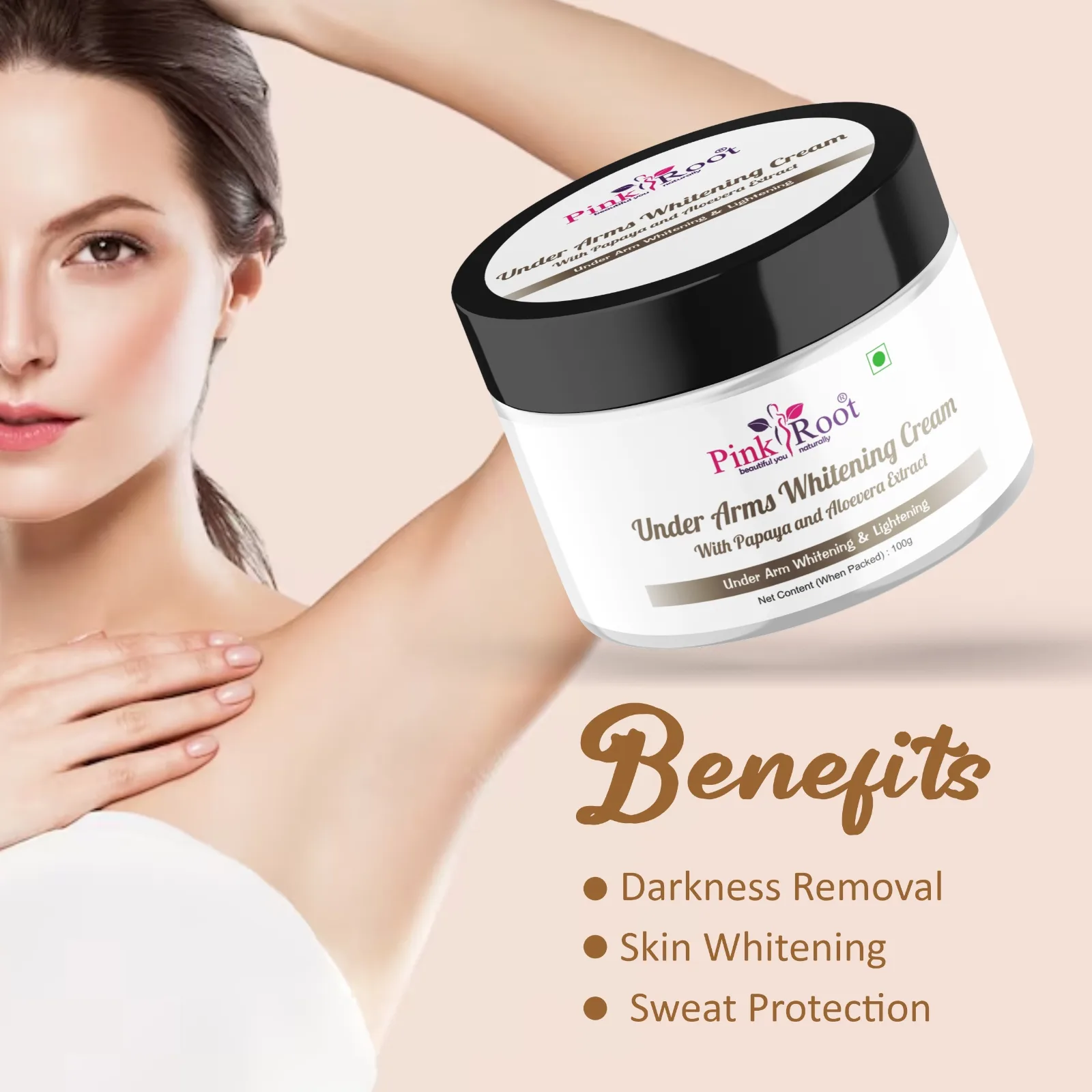 Pink Root Dark Underarm Whitening Cream - Moisturizing, Hydrating, Whitening, Brightening (100 ml) view 2