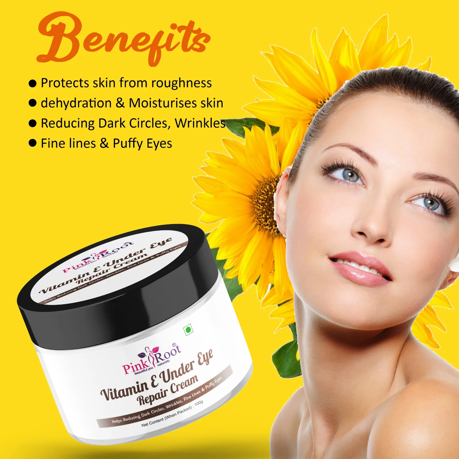 Pink Root Vitamin E Under Eye Repair Cream|Under Eye Cream for Women & Men - Reduced Dark Circles  (100 ml) view 2
