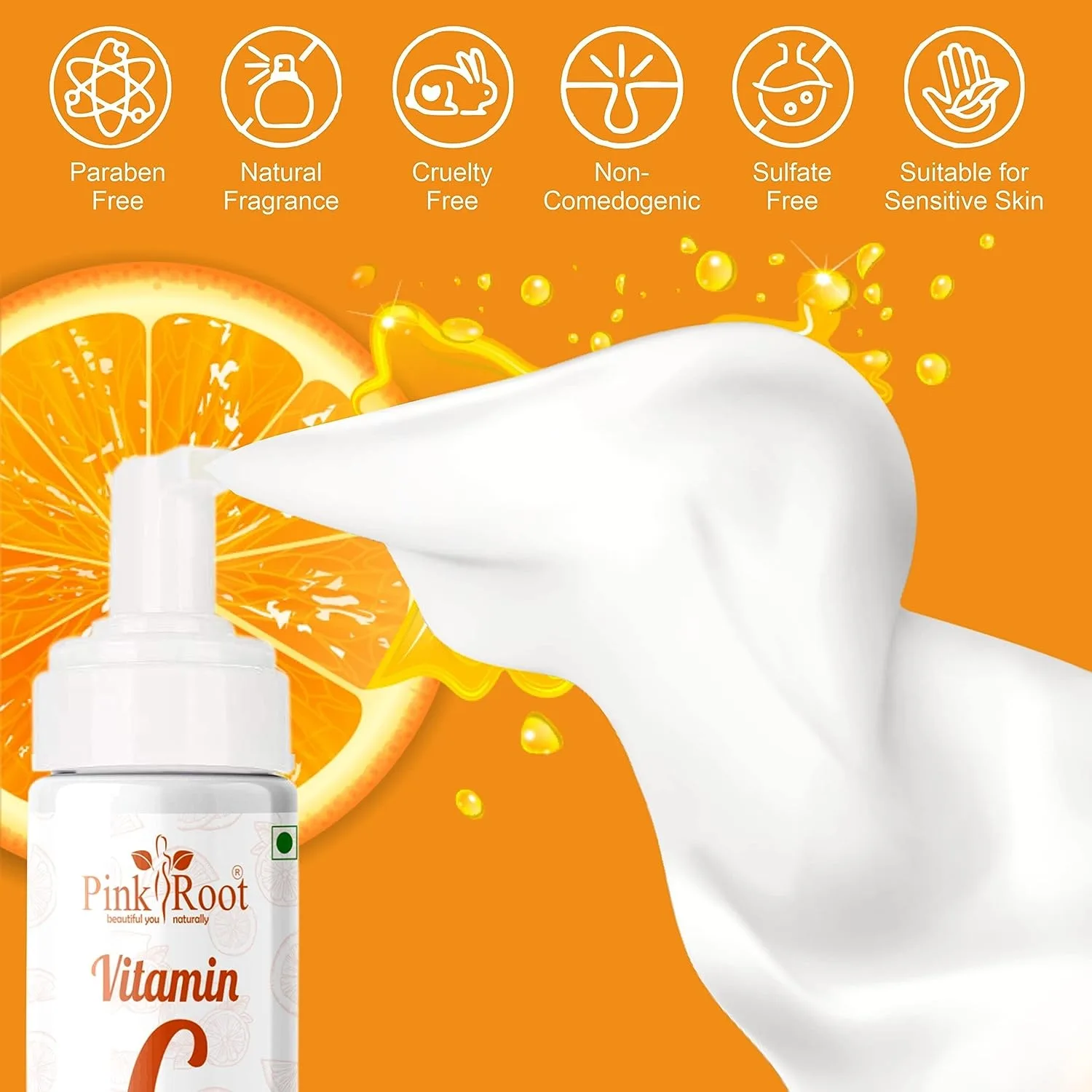Pink Root Vitamin C Foaming Face Wash 150ml,  For Oil Control, Hydration, Brightening, Pore Cleansing, Detan, Pigmentation, Blemishes, Acne view 4
