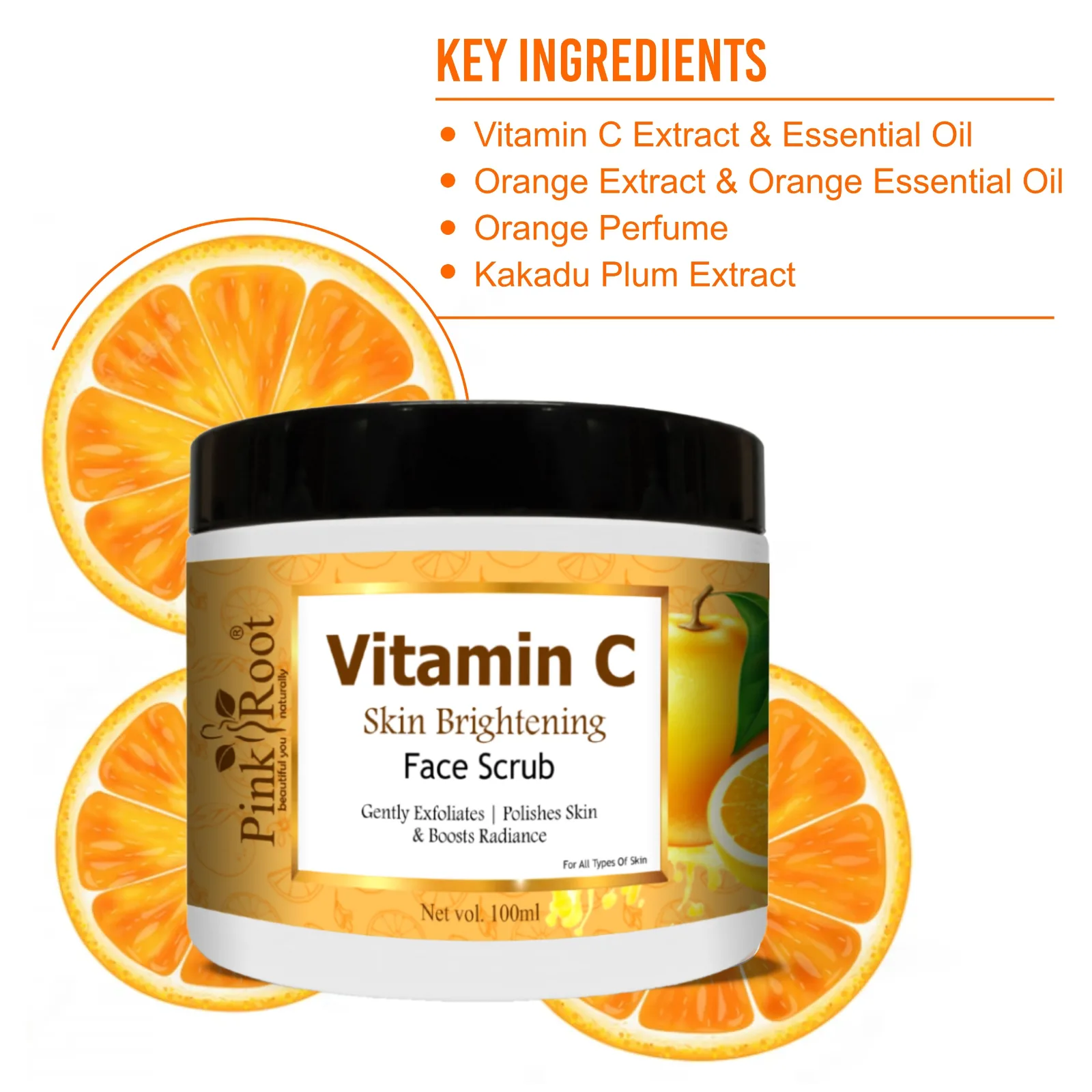 Pink Root VIitamin C Face & Body  Scrub (100 g), for Tan Removal, Skin Whitening, Skin Lightening, Skin Brightening & Glowing view 2