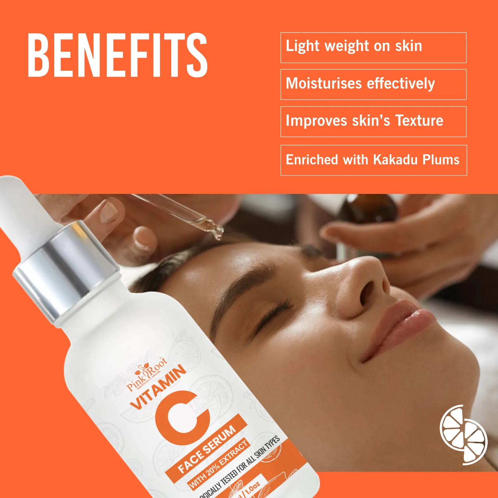 Pink Root Vitamin C Face Serum with 20% Extract|Skin Brightening, Anti Aging, Spotless Skin,Sun Protection, Under Eye Circles, Facial Serum with Vitamin E and Hyaluronic Acid, For Glowing Skin, Daily Use Serum, 30ml (30 ml) view 2