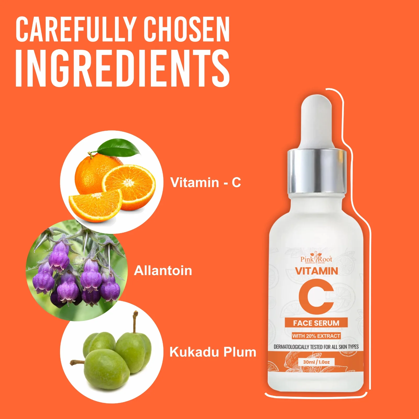 Pink Root Vitamin C Face Serum with 20% Extract|Skin Brightening, Anti Aging, Spotless Skin,Sun Protection, Under Eye Circles, Facial Serum with Vitamin E and Hyaluronic Acid, For Glowing Skin, Daily Use Serum, 30ml (30 ml) view 4