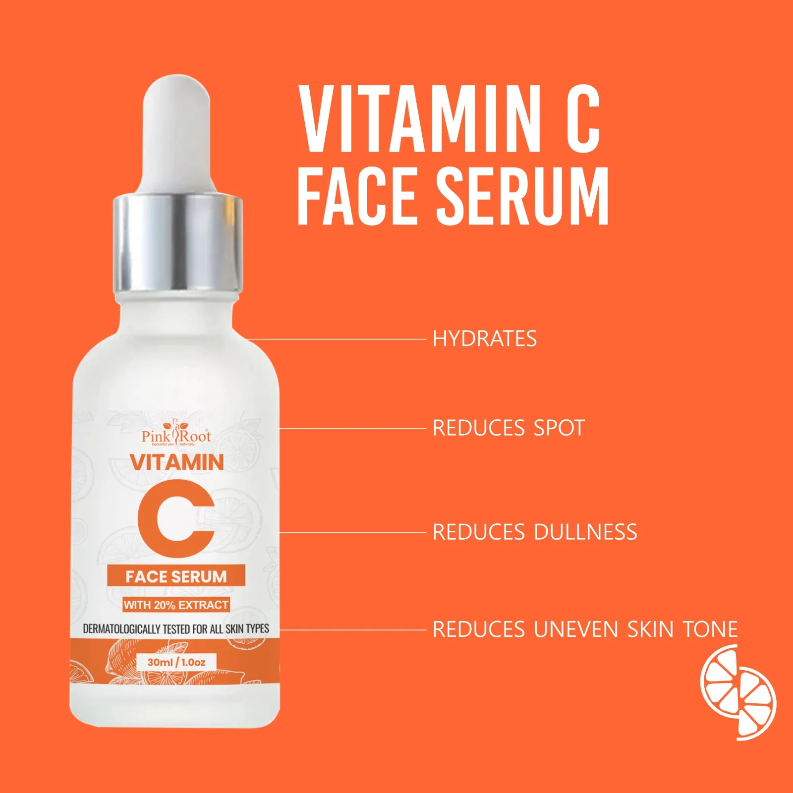 Pink Root Vitamin C Face Serum with 20% Extract|Skin Brightening, Anti Aging, Spotless Skin,Sun Protection, Under Eye Circles, Facial Serum with Vitamin E and Hyaluronic Acid, For Glowing Skin, Daily Use Serum, 30ml (30 ml) view 5