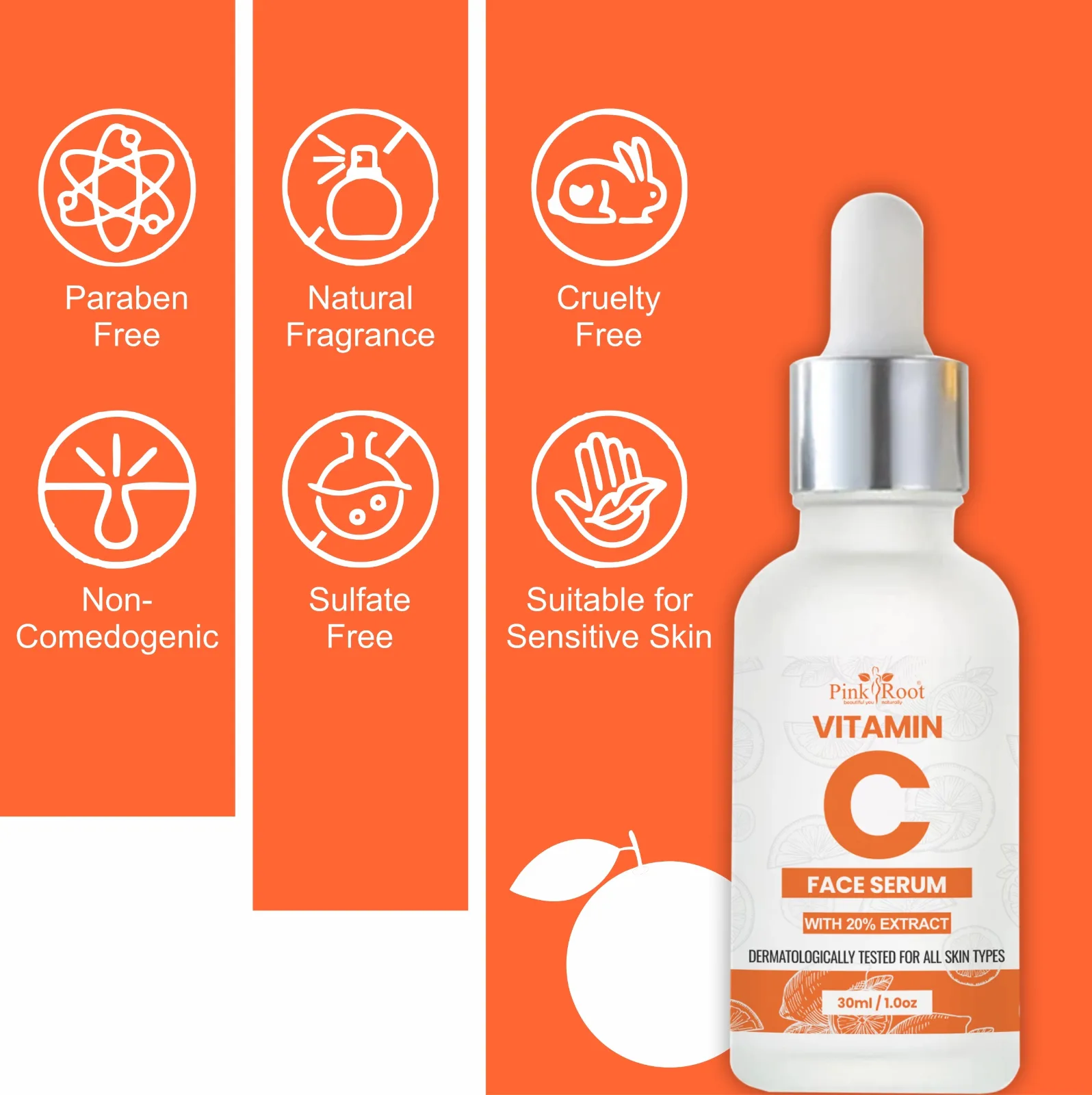 Pink Root Vitamin C Face Serum with 20% Extract|Skin Brightening, Anti Aging, Spotless Skin,Sun Protection, Under Eye Circles, Facial Serum with Vitamin E and Hyaluronic Acid, For Glowing Skin, Daily Use Serum, 30ml (30 ml) view 6
