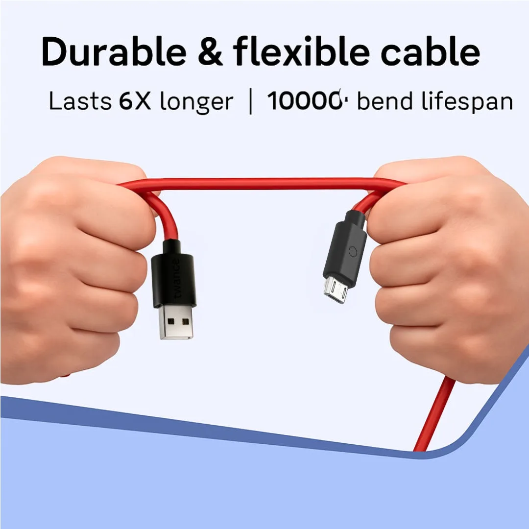 twance TM20R TPE - USB to micro USB fast charging and data sync Cable, 1 Meter Length, Red color view 2