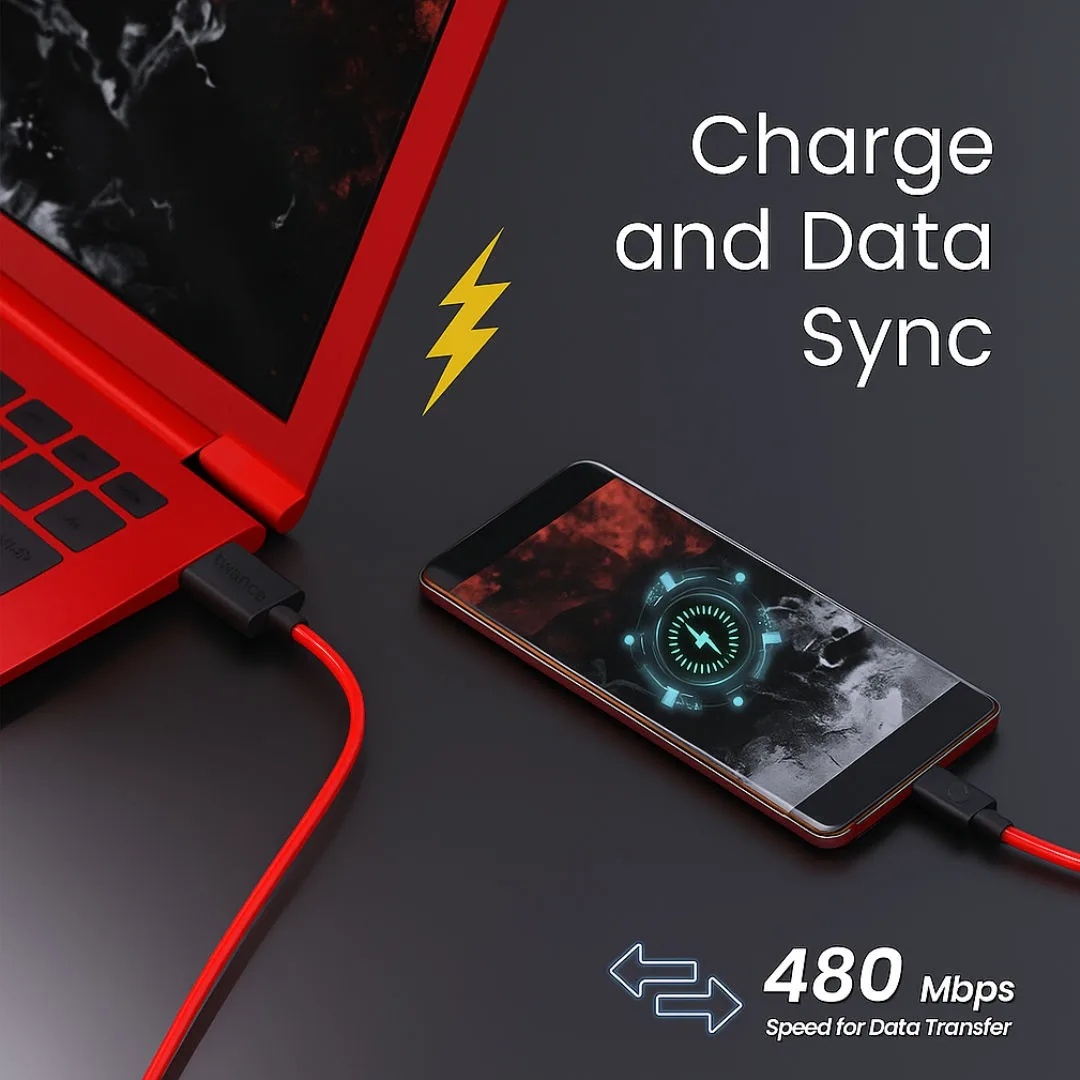 twance TM20R TPE - USB to micro USB fast charging and data sync Cable, 1 Meter Length, Red color view 3